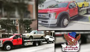 Towing trucks are removing junk cars.