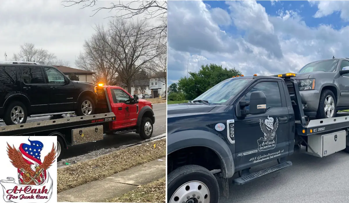two towing trucks removing junk cars in Bolingbrook